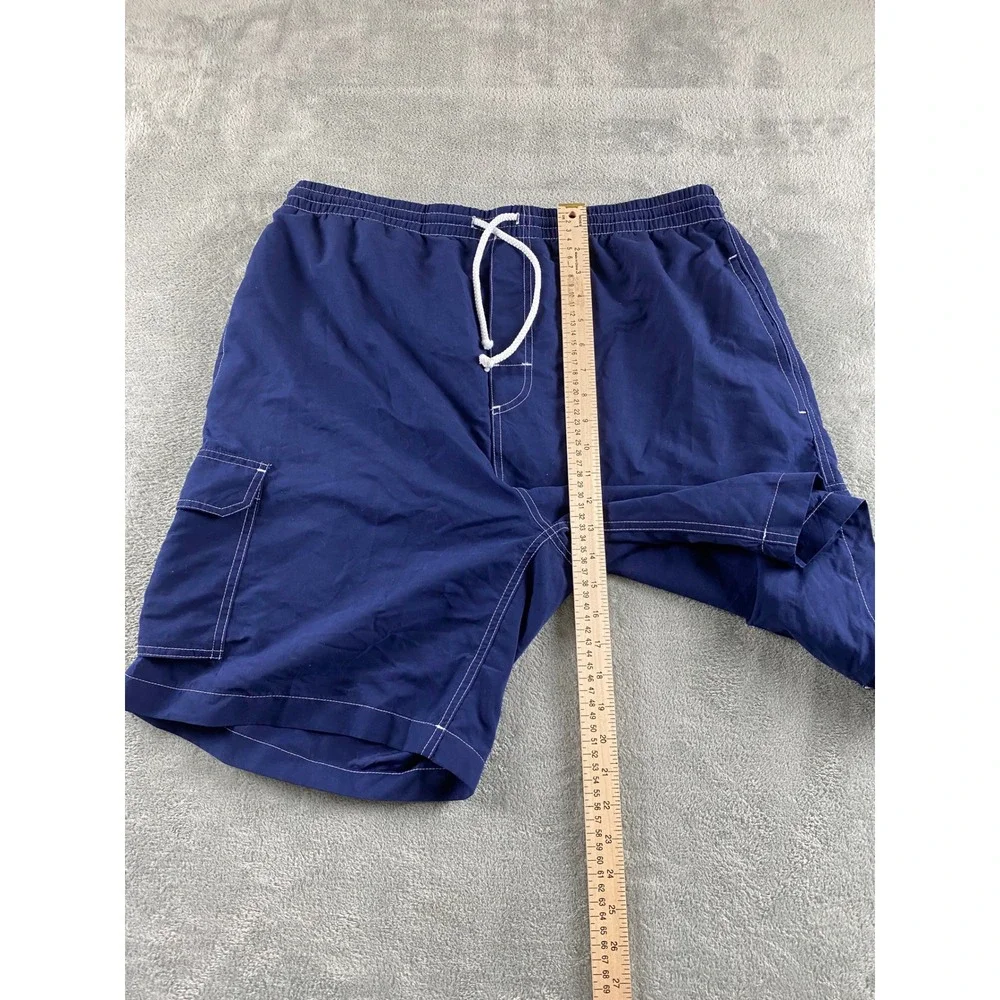 Surf Ave Mens XL Navy Blue Cargo‎ Swim Trunks Mesh Lined Contrast Stitch Shorts